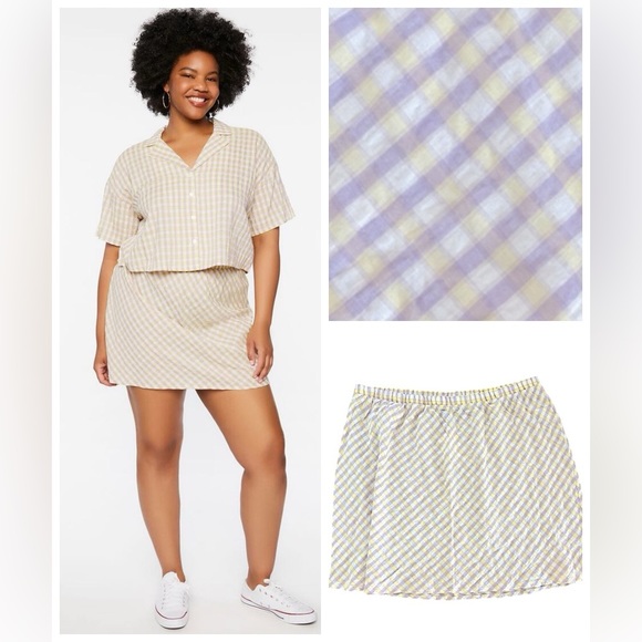 NWT Forever 21 Purple Yellow Plaid Skirt 1X - Picture 1 of 6